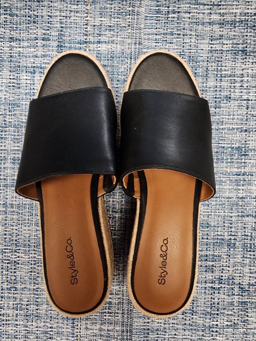 Style & Co, Stylish Black Espadrille Platform Slide Sandals, Size 7